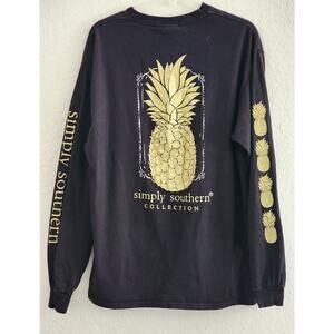 T-SHIRT-SIMPLY SOUTHERN COLLECTION-Black-Gold-Pineapple-Long Sleeves-Size LARGE